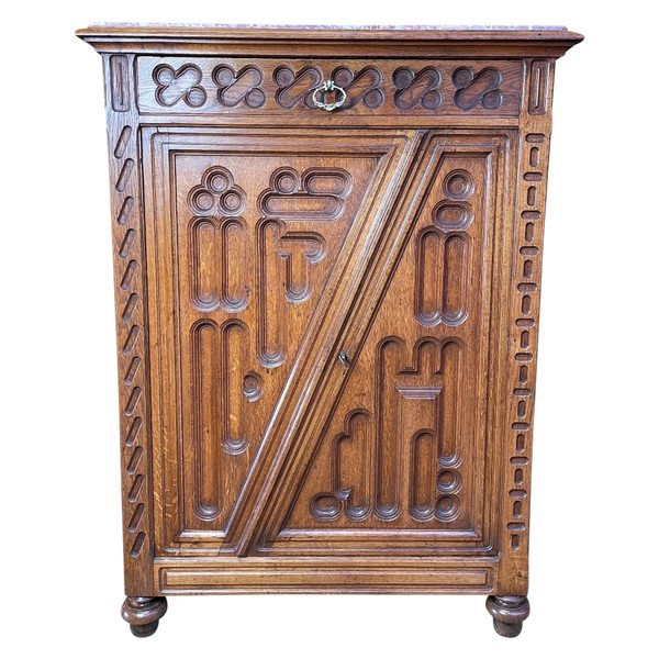 Credenza in stile gotico-rinascimentale in rovere 1900