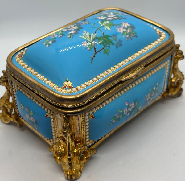 An enamel and gilt bronze jewelry box, late 19th century