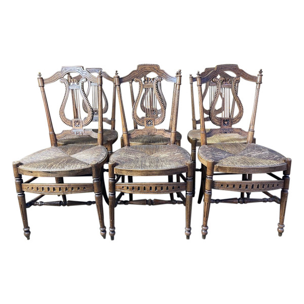 Suite Of 6 Provençal Straw “Lyre” Chairs