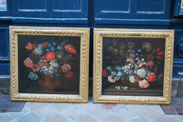 Stillleben mit zwei Blumensträußen, frühes 18. Jahrhundert, Jean Baptiste Dubisson