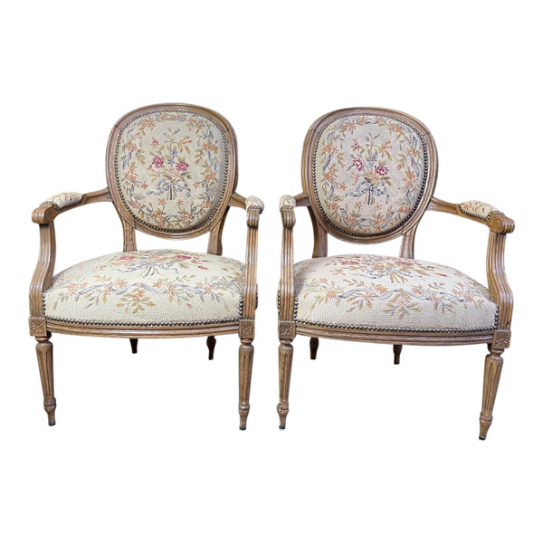 Pair Of Cabriolet Armchairs Louis XVI Period