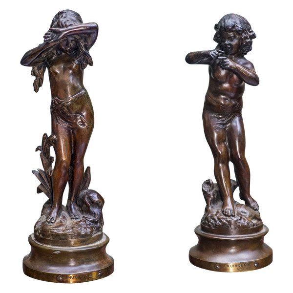 Auguste MOREAU, "MUTINERIE" & "TAQUINERIE". Paire de bronzes.