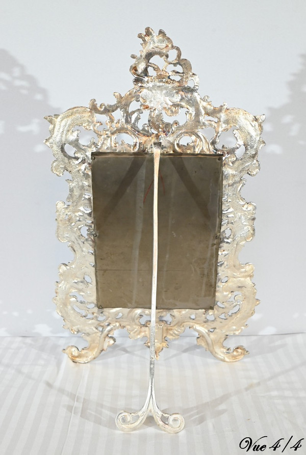 Piccolo specchio da tavolo in bronzo argentato, stile Rocaille - Fine XIX secolo