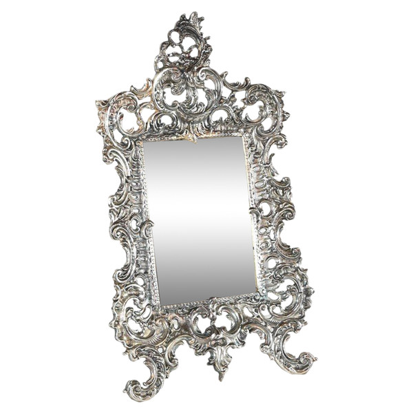 Small Silvered Bronze Table Mirror, Rocaille style - Late 19th century