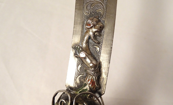 Coltello da carta in argento straniero Testa di felino Chimere in smalto turchese XIX secolo