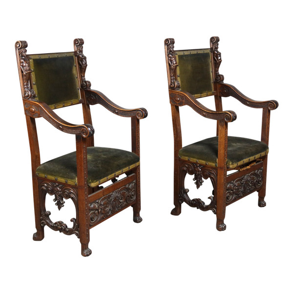 Pair of Renaissance-style armchairs
