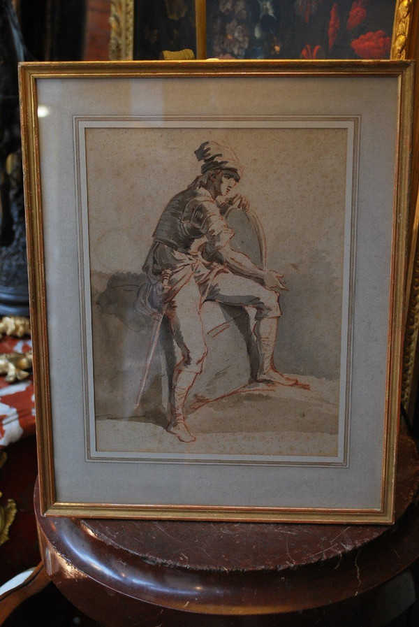 Disegno italiano del XVIII secolo, Uomo con scudo
