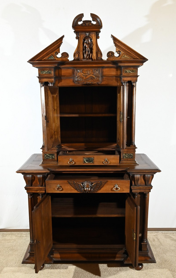 Small two-part sideboard in solid walnut, Renaissance style - Mid-19th century