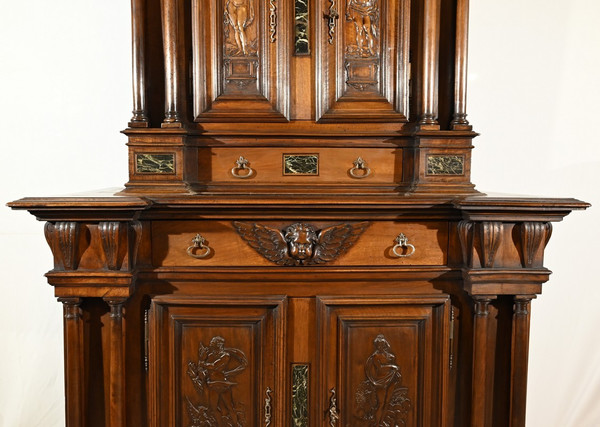 Small two-part sideboard in solid walnut, Renaissance style - Mid-19th century