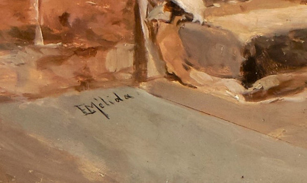 Intérieur de l’église Huile sur panneau - Enrique MÉLIDA   (1838 – 1892)  