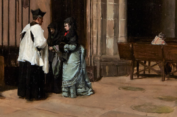 Intérieur de l’église Huile sur panneau - Enrique MÉLIDA   (1838 – 1892)  