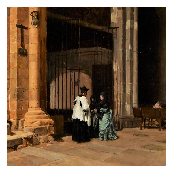 Intérieur de l’église Huile sur panneau - Enrique MÉLIDA   (1838 – 1892)  