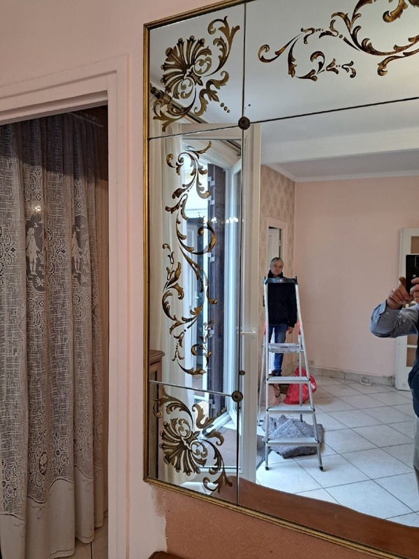 Large Bistro mirror - Brasserie Art Nouveau églomisé