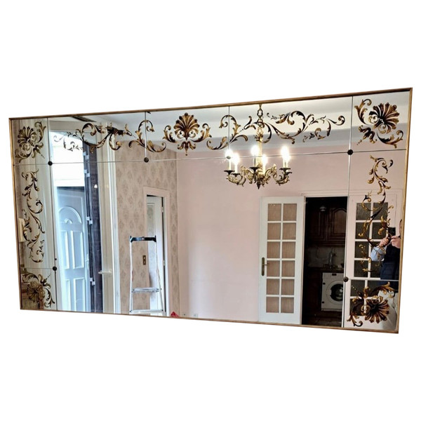 Large Bistro mirror - Brasserie Art Nouveau églomisé