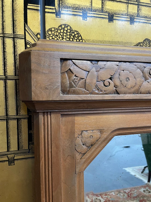 Miroir époque Art Déco En Noyer Sculpté