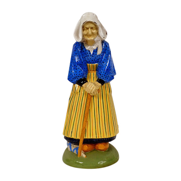 Large sculpture Nicot Faïence Henriot Quimper Old Woman Quenouille XXè