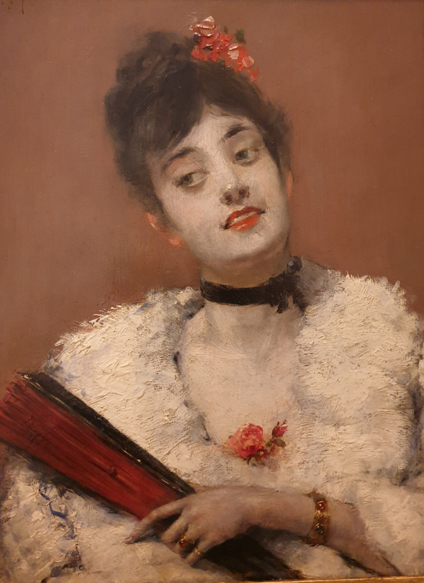 François MARTIN-KAVEL - Portrait d'une élégante avec un éventail 