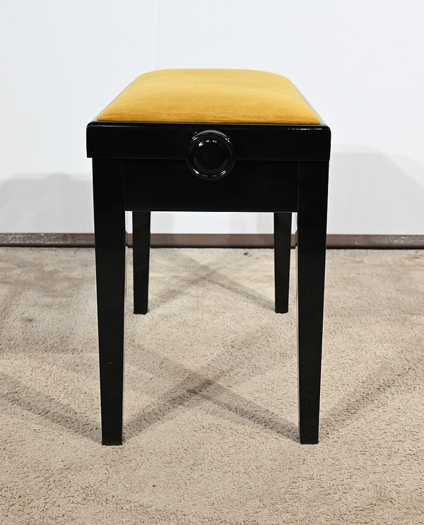 Panca per pianoforte regolabile in legno laccato nero - 1970