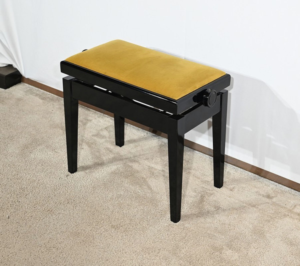 Panca per pianoforte regolabile in legno laccato nero - 1970