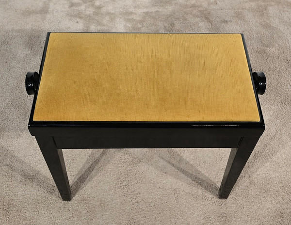 Panca per pianoforte regolabile in legno laccato nero - 1970