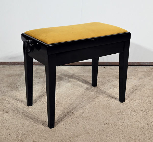 Panca per pianoforte regolabile in legno laccato nero - 1970