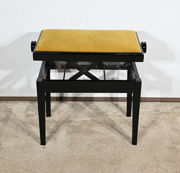 Panca per pianoforte regolabile in legno laccato nero - 1970