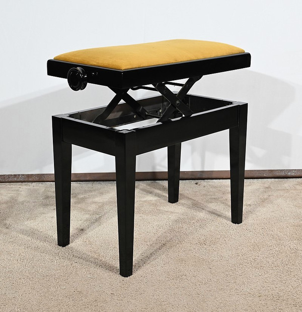 Panca per pianoforte regolabile in legno laccato nero - 1970
