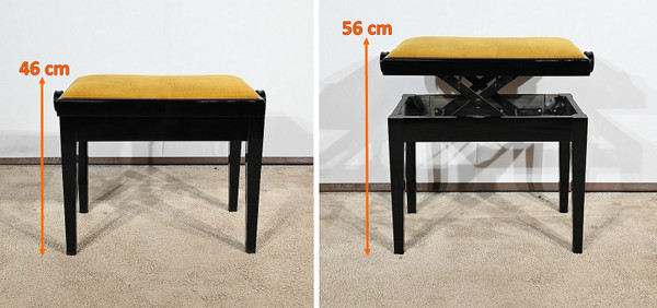 Panca per pianoforte regolabile in legno laccato nero - 1970