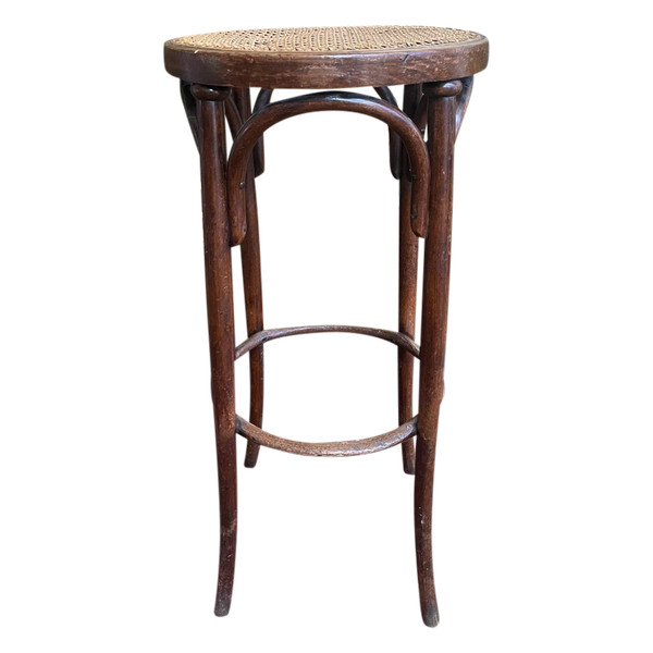 Hoher Barhocker aus Rohrgeflecht von Thonet
