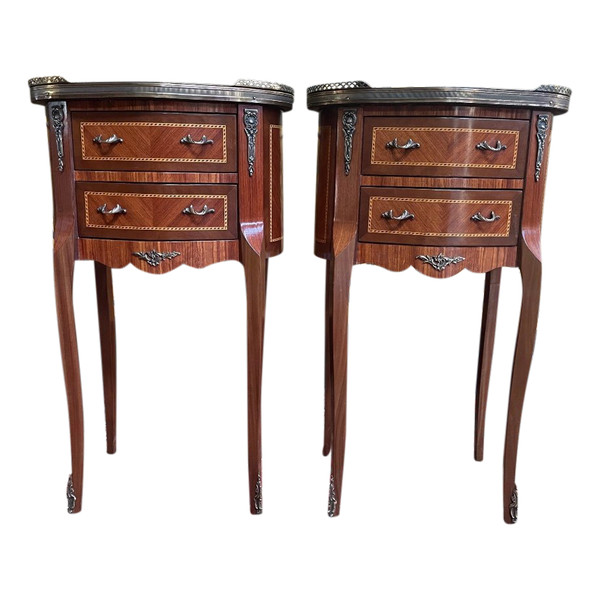 Paire De Tables De Chevets en marqueterie De Style Louis XV