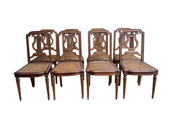 Suite De 8 Chaises De Style Louis XVI « lyre » en cannage