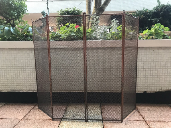 Large rustic iron fire screen from a 19th century fireplace