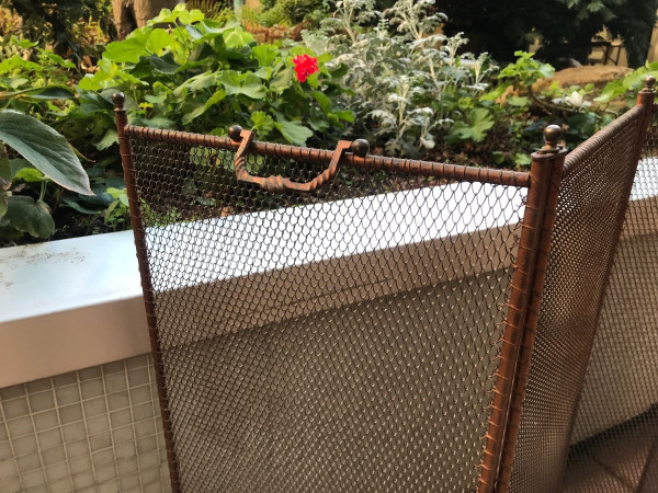 Large rustic iron fire screen from a 19th century fireplace