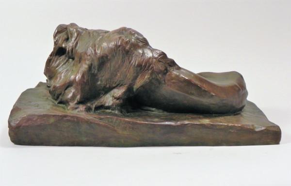 Josuë DUPON (1864-1935) Lying Lion Bronze (ca 1908) 