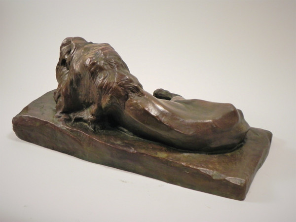 Josuë DUPON (1864-1935) Lying Lion Bronze (ca 1908) 
