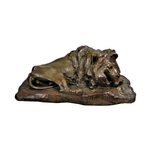 Josuë DUPON (1864-1935) Lying Lion Bronze (ca 1908) 