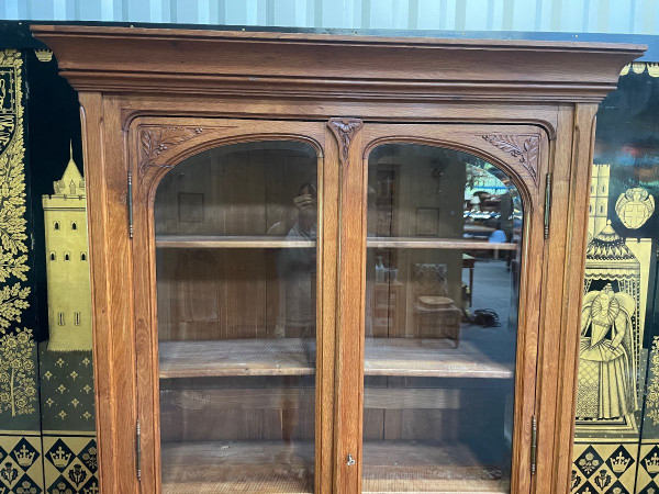 Bibliothèque - Vitrine En Chêne Massif époque Art Nouveau