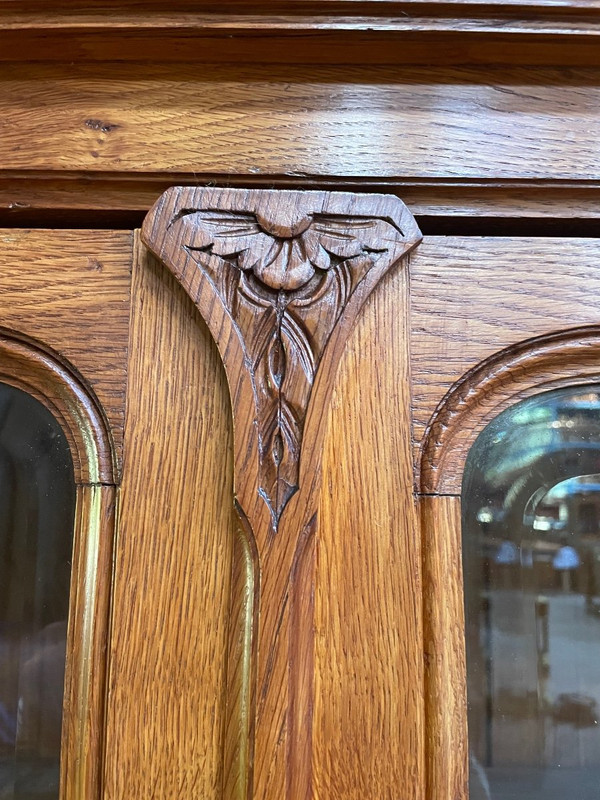 Bibliothèque - Vitrine En Chêne Massif époque Art Nouveau