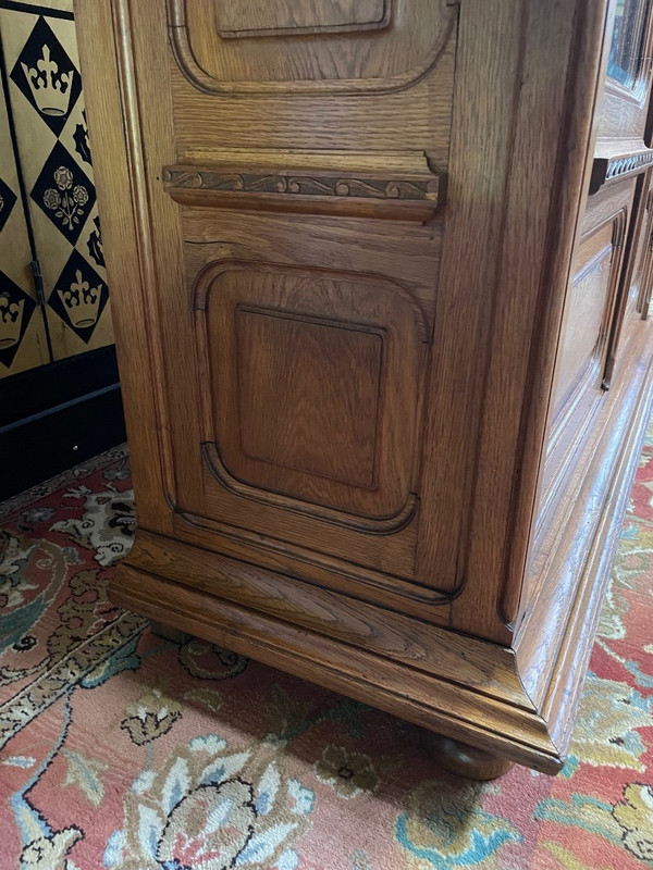 Bibliothèque - Vitrine En Chêne Massif époque Art Nouveau