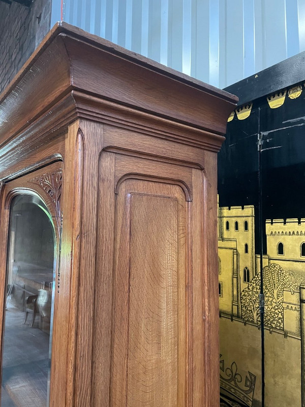 Bibliothèque - Vitrine En Chêne Massif époque Art Nouveau