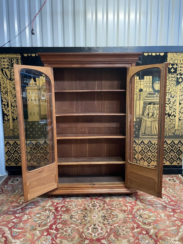 Bibliothèque - Vitrine En Chêne Massif époque Art Nouveau
