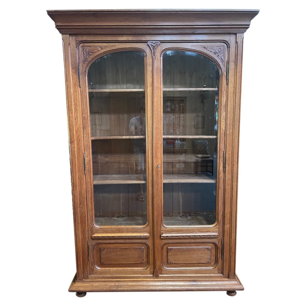 Bibliothèque - Vitrine En Chêne Massif époque Art Nouveau