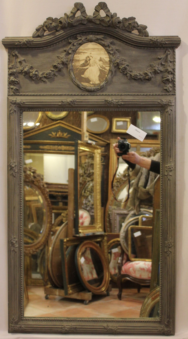 old mirror, Trumeau Louis XVI Style, Gray Tone Patina 68 X 125 Cm