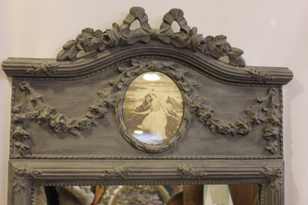old mirror, Trumeau Louis XVI Style, Gray Tone Patina 68 X 125 Cm