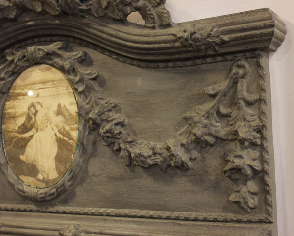old mirror, Trumeau Louis XVI Style, Gray Tone Patina 68 X 125 Cm