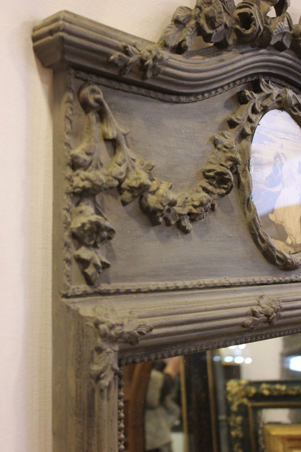 old mirror, Trumeau Louis XVI Style, Gray Tone Patina 68 X 125 Cm