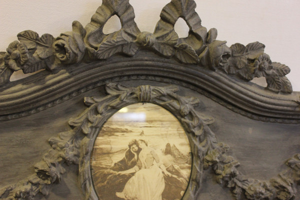 old mirror, Trumeau Louis XVI Style, Gray Tone Patina 68 X 125 Cm