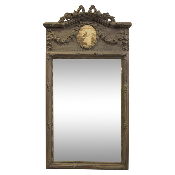 old mirror, Trumeau Louis XVI Style, Gray Tone Patina 68 X 125 Cm