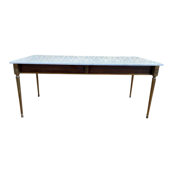Table Basse De Style Louis XVI En Laiton Et Marbre.