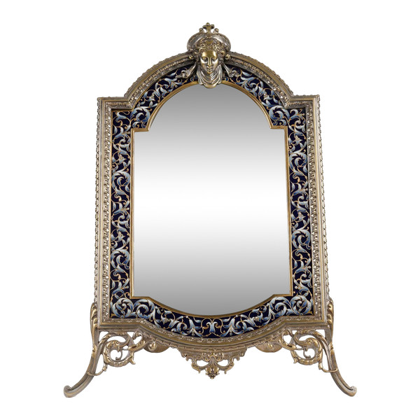 A late 19th century bronze and cloisonné enamel table mirror